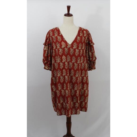 ANNA CATE Sz L Large Rust Rose Floral Cotton Block Print Dress - Picture 10 of 10
